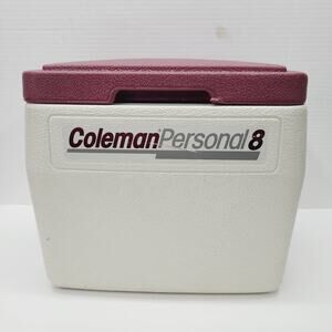 Vintage Coleman Personal 8 Cooler 5272 Maroon White 1988 Lunch Box Camping USA